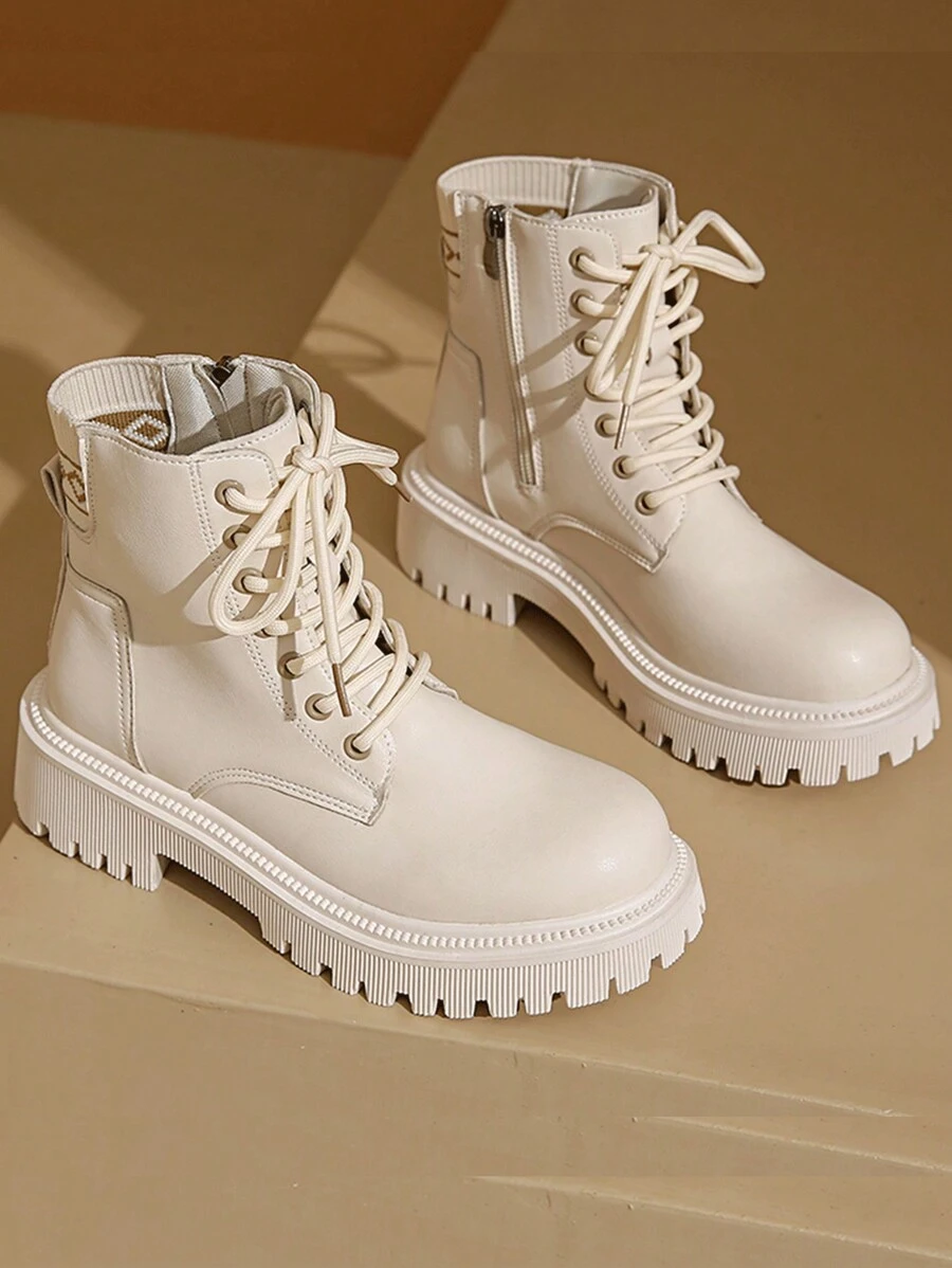 New Women Fashion Casual Ankle Boots Daily Versatile Comfortable Boots In Black & Beige
