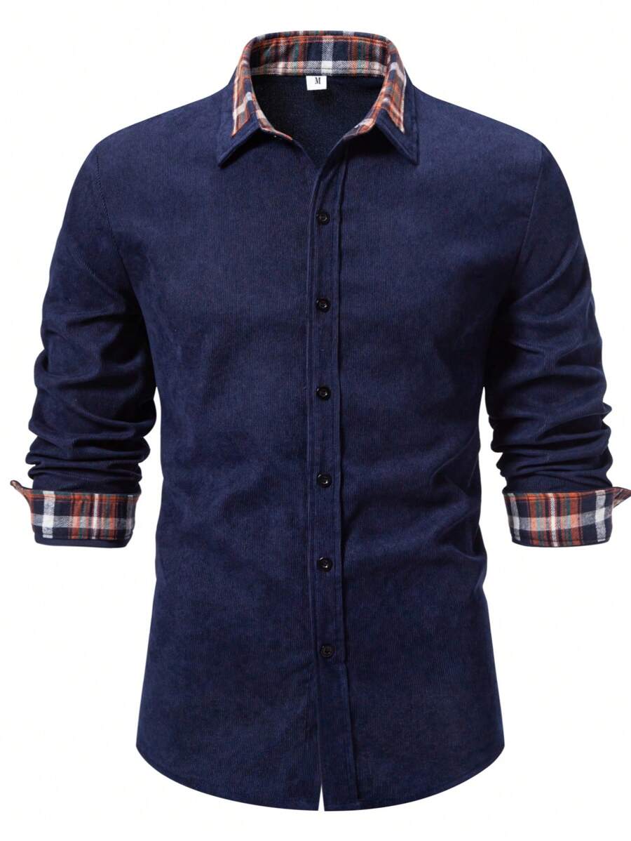 Camisa casual de manga larga para hombre, camisa de vestir de manga larga con bloques de color y patchwork para hombres
