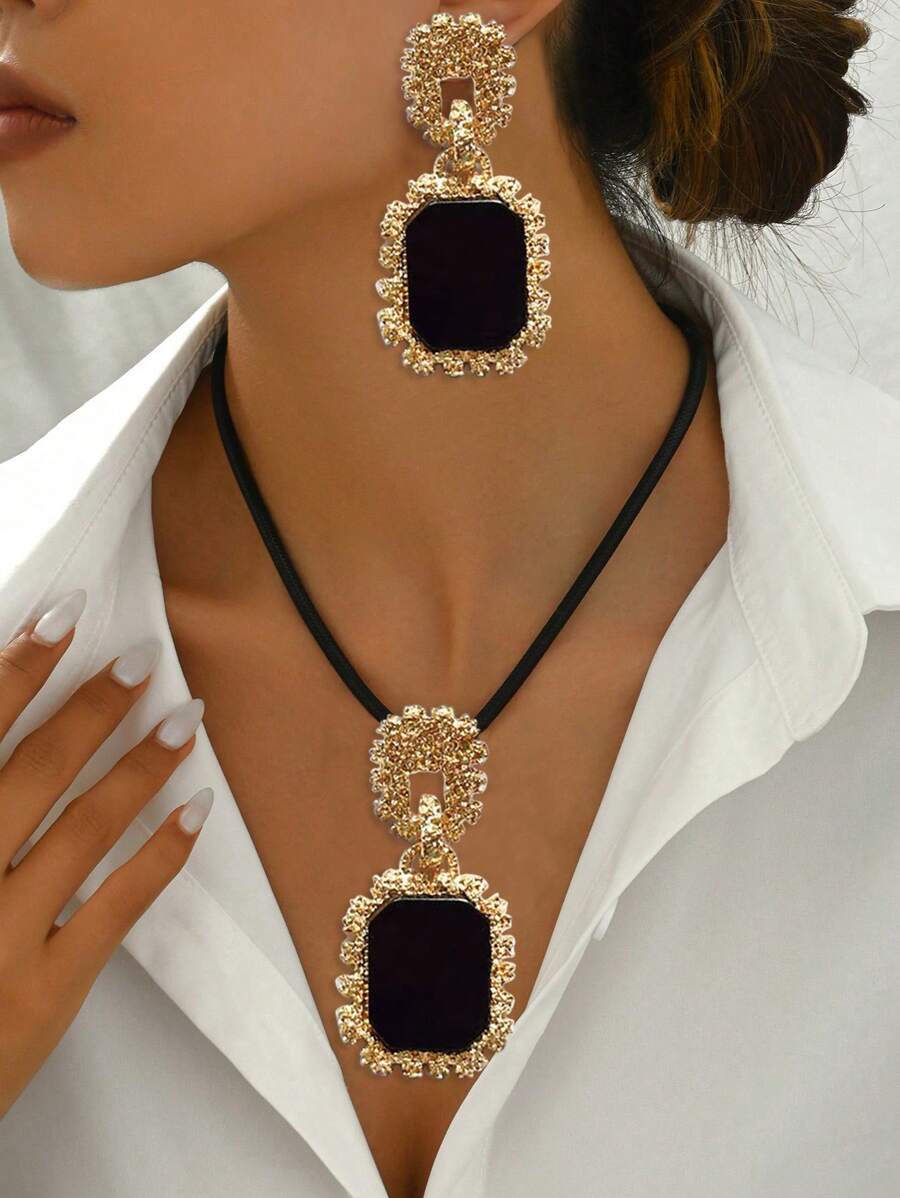 3 peças/Conjunto Conjunto de Colar Decorativo de Metal Estiloso, Outono/Inverno