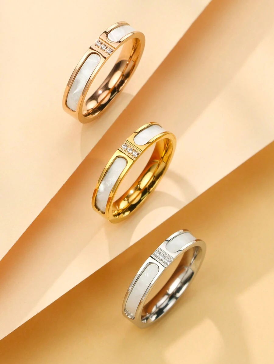 1 Stück 5mm breiter modischer neuer Edelstahl-Damenring, einfacher Emaille-Kleinring mit Kubikzirkonia für die Hochzeit
