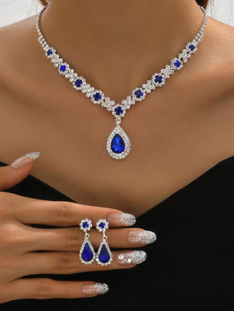3 Piezas Conjunto De Joyería De Moda Para Mujeres De Boda Con Borlas, Aretes Y Collar De Diamantes De Imitación, Accesorios De Moda Para Fiestas De Lujo