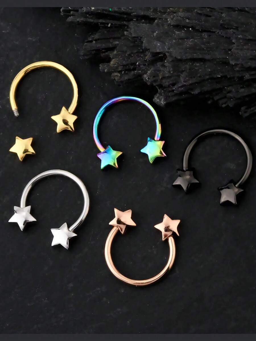 1 pieza Piercing de septum de acero inoxidable de 16G con diseño de estrella, corazón y mariposa, anillo de septum de 10mm como regalo de San Valentín o cumpleaños para mujeres y hombres