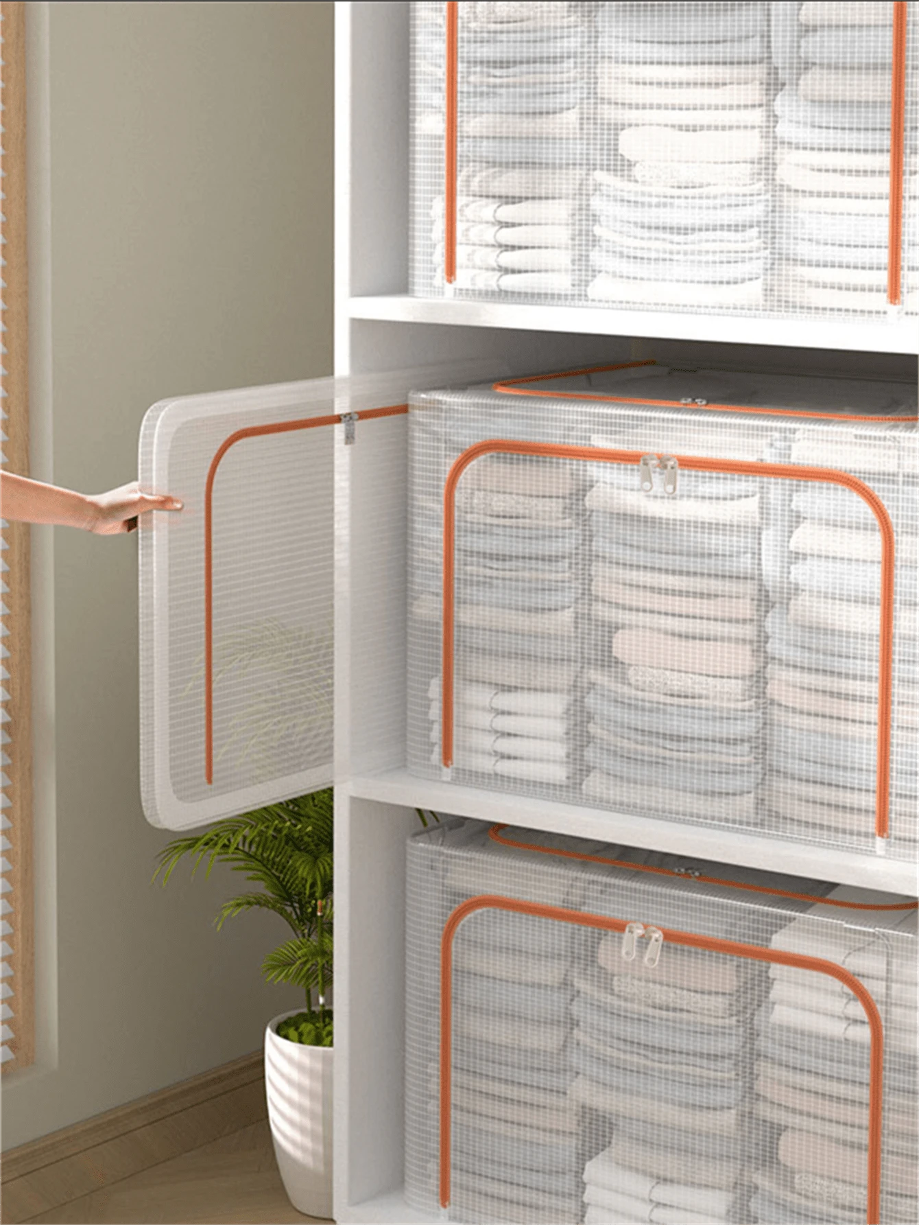 1pc Orange Large Capacity Comforter Storage Bag, Pvc Transparent Waterproof Clothes Sorting Box With Removable Netting, Breathable Storage Container With Solid Steel Frame Decorations Decor Festival Decor Room Decor Home Decor Decor Bedroom Decorbedroom,Organizer,Organiser,Home Storage,White T Shirt Women,Black Pants Women,Ladies Winter Clothes,Dress,Winter Clothes For Ladies,Elegant Woman Dresses,White Shirt For Ladies,Long Sleeve,White Jumpsuit For Women,Spring Dresses For Women,Spring Outfits For Women,Spring,Spring Clothes,Minimalist,Summer Tops