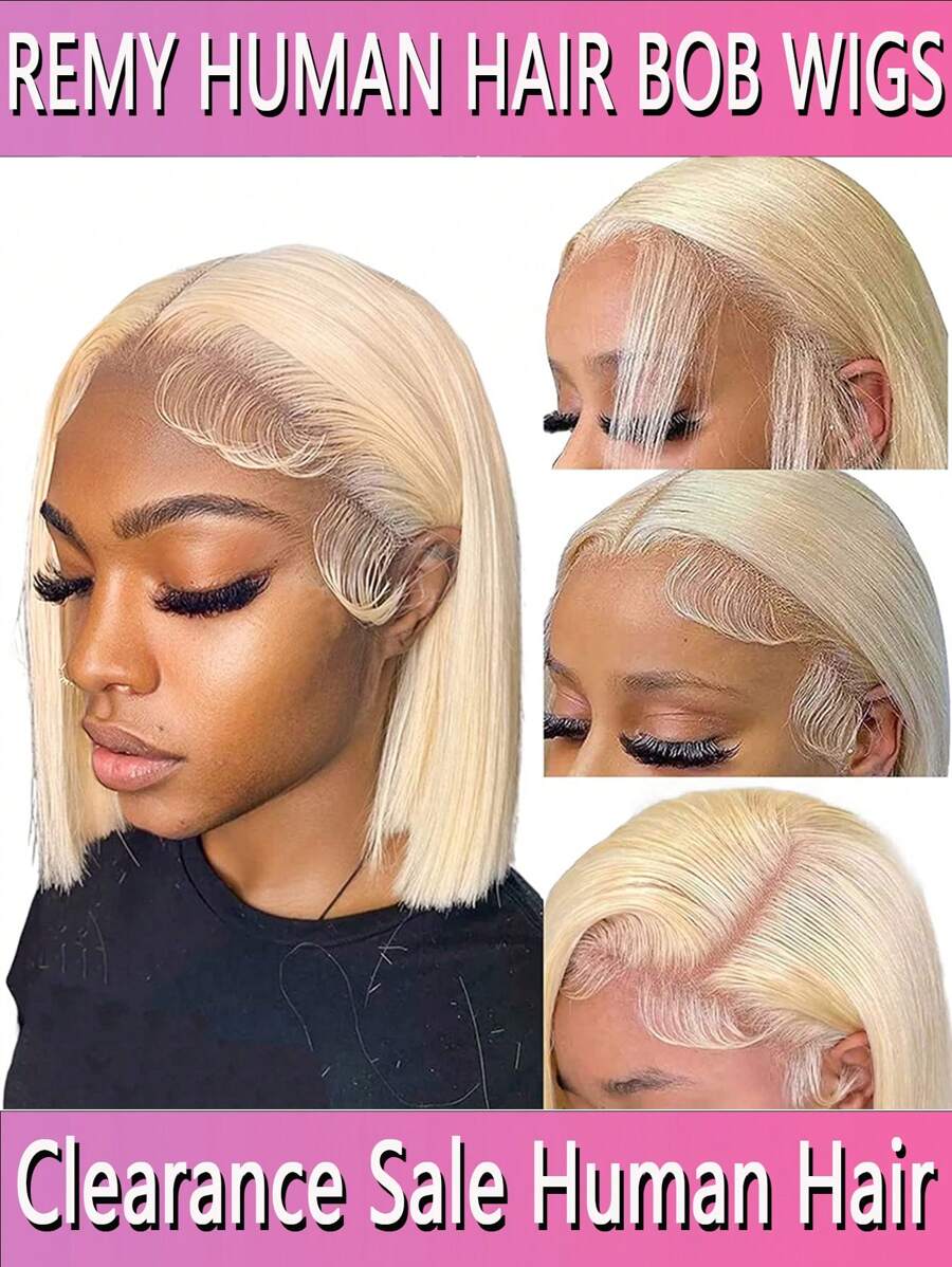 200% 13X4 HD Lace Frontal Wig Glueless Blonde Bob Wigs Human Hair Lace Frontal Wigs 613 Blonde Short Straight Bob Hair Wigs For Women Transparent Lace Frontal Human Hair Wigs