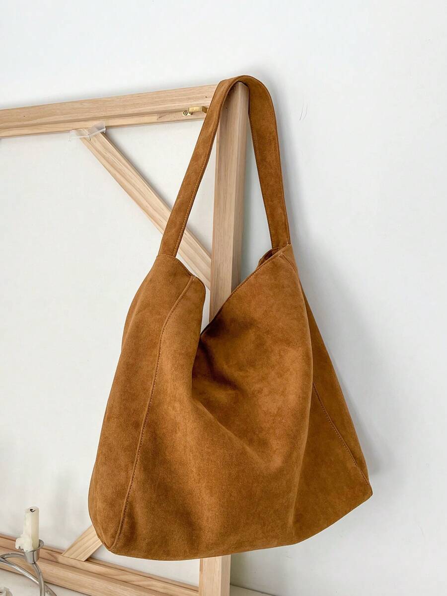 Retro Suede Large Capacity Casual Tote Bag, Color-Blocking Tote Handbag For Women Daily Use And Commute, Fashion Suede Bag Purse, Tote Bags For Ladies, Newest Fashionable Suede Bag For Women