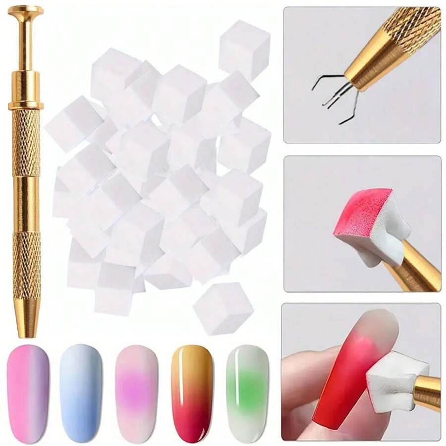 Nail Sponge Metal Grabber Mini Replaceable Nail Sponges Blocks For Ombre Nail Art Sponges Nail Art Tools For Nail Supplies Nail Accessories