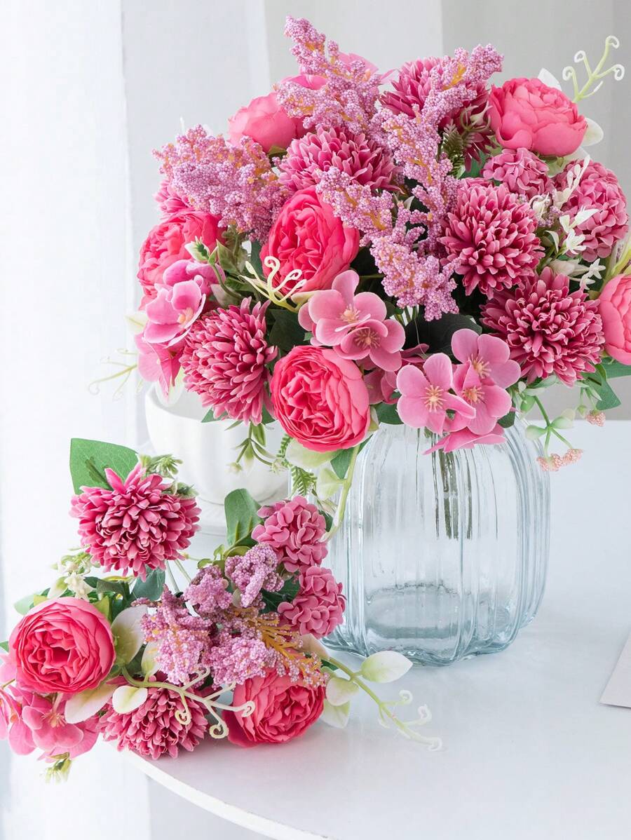 1 Stück/3 Stück künstliche Rose Ball Pfingstrose gemischter Blumenstrauß, Hochzeit Braut Blumenstrauß, DIY Kranz Material, Geburtstags-Party Heimdekoration, Vase Füllung, Outdoor Garten, Herbst, Neujahrsgeschenk, Valentinstag, Geschenk