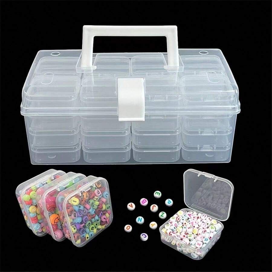 1 pieza Caja de exhibición de joyería de plástico transparente, organizador de sobremesa a prueba de polvo para joyería DIY, cuentas, colgantes, cristales, gemas