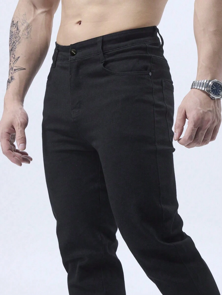 Men's Solid Color Minimalist Versatile Straight Leg Jeans