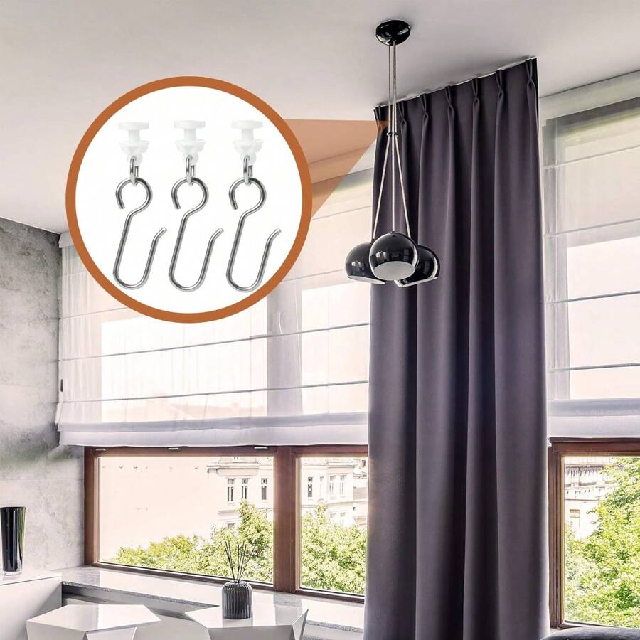 Metal Curtain Track Hooks S Shaped Small Curtain Hooks Ceiling Or Wall Curtain Track Hooks And Plastic Gliders Track Rollers For Ceiling Track Drapes-Easy To Install
