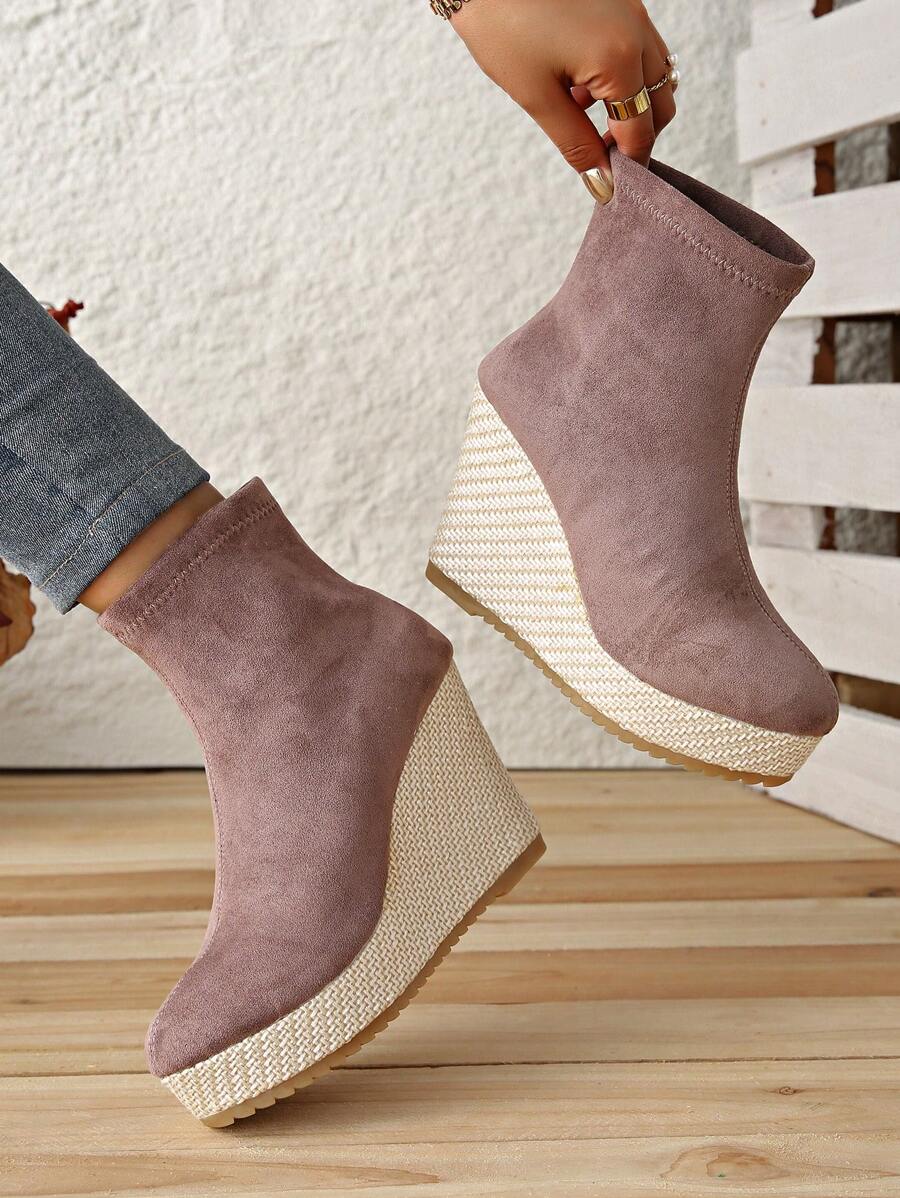 Women Midcalf Elastic Booties With Platform Heels, Comfortable & Fashionable