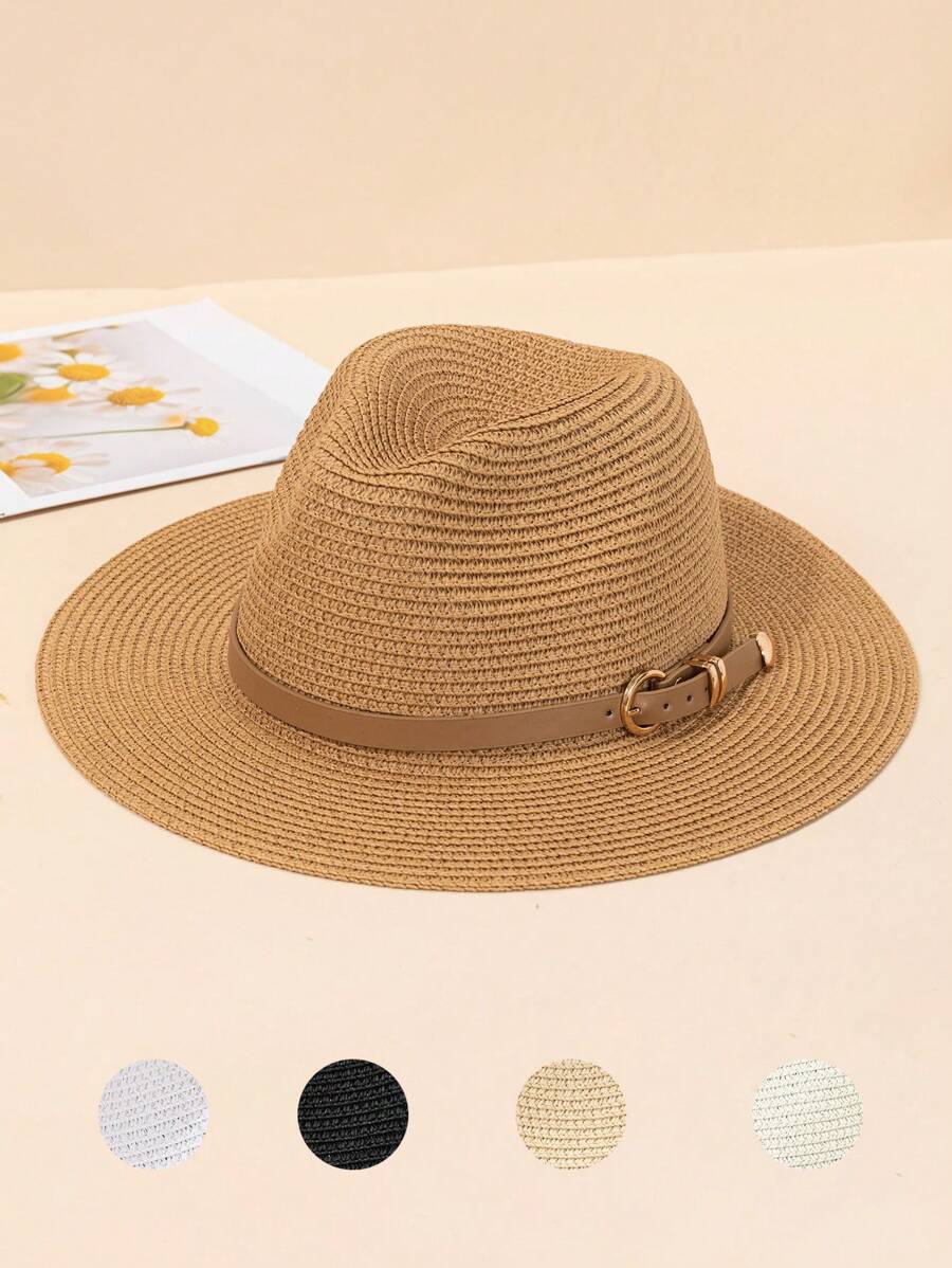 1pc Women's Heart-Shaped Hatband Elegant Fedora Hat, UV Protection Suitable For Daily, Beach, Vacation Wear