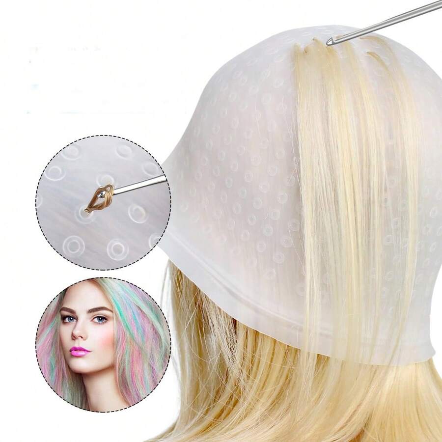 1pc Simple Hair Dyeing Cap Set With Highlighting Needle, Silicone Highlighting Cap & Hair Dyeing Cap,Bonnet,Shower Cap,Hair Products And Accessories For Barber Salon Beauty Travel Essentials