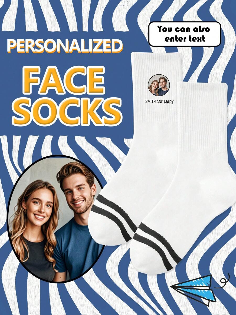 1 paire de chaussettes mi-tube hommes avec visage personnalisé, peut mettre n'importe quel visage sur les chaussettes, chaussettes personnalisées avec photos, paires d'images personnalisées intéressantes avec chaussettes de longueur moyenne à longue, convient pour la Saint-Valentin, les anniversaires, les cadeaux et autres occasions, personnalisé, amusant, riche et coloré, conception créative d'anime de bande dessinée, cadeaux de fête