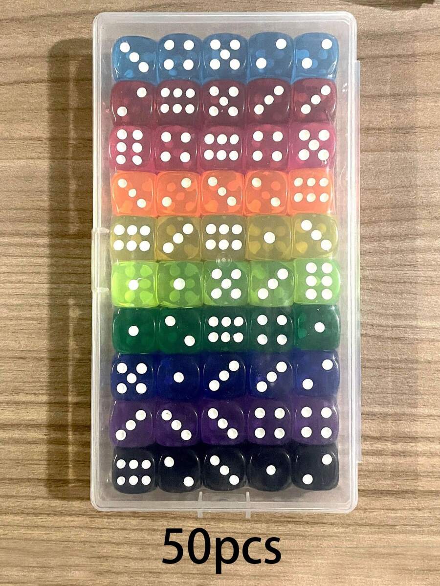 12/50pcs 14mm Transparent Storage Box Dice - Multi-Color Mixed, Suitable For Math Games And Gamers, Christmas Game Props, Party Gathering Game Tools, Dice
