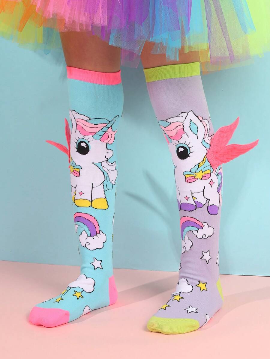 1 paar schattige paarse AB Unicorn kniekousen geschikt voor de dagelijkse outfits en cadeaus van meisjes