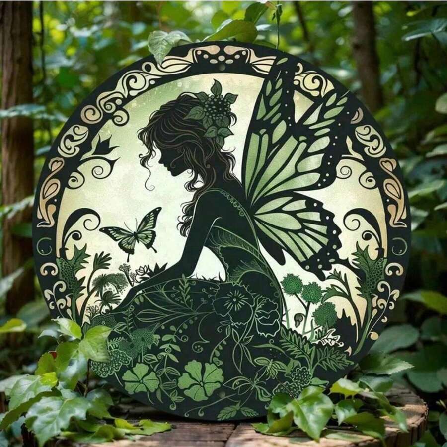 1pc 3D Visual Metal Round Floral Wreath Sign - 20.32 X 20.32 Cm 2D Flat Printing, Vintage Round Metal Plaque, Spring Goddess Theme Tin Sign - Waterproof & Weatherproof High Definition Print Wall Decor, Suitable For Home, Garage, Coffee Shop, And Restaurant Colored Window Hanging Decor, Garden Wall Art, Bathroom Wall Decor, Daycare Decor, Fashionable Room Decor, Mother's Day Or Father's Day Gift, Random Hole Position Style