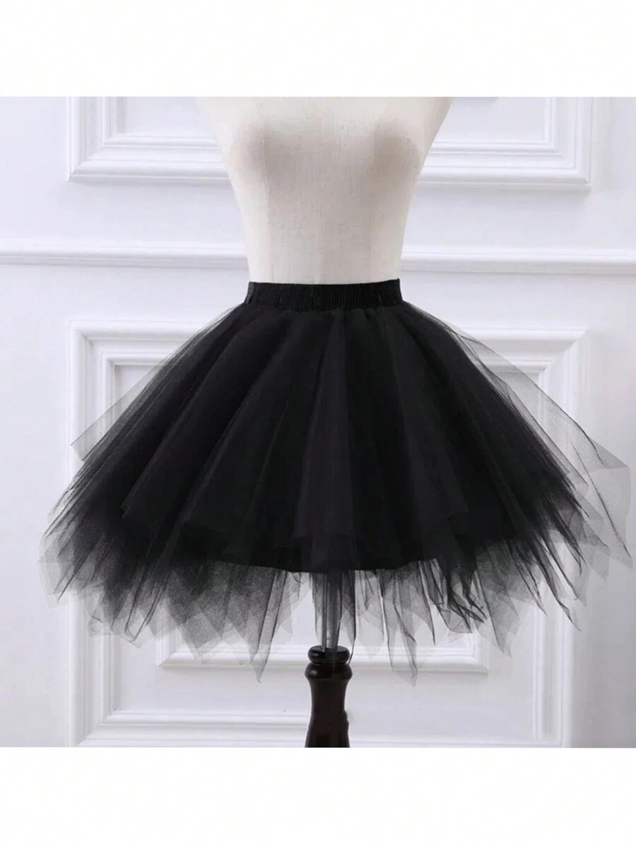 1pc European And American Style Colorful Tulle Skirt Petticoat, Asymmetrical Hem Sexy Skirt For Halloween Party