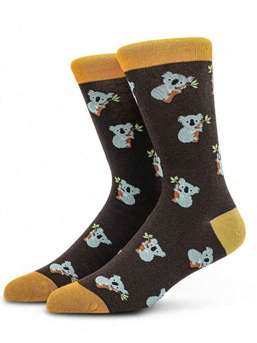 1 Pair Men/Women's Cartoon Koala Design Crew Socks, Soft Comfortable Breathable Socks, Suitable For All Seasons