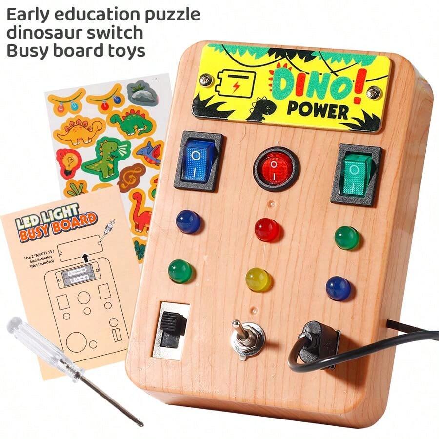 1 Stück Montessori Busy Board mit LED-Beleuchtung, Schalter und Schraubendreherwerkzeugen - Reiseaktivität und Lernspielzeug zur Verbesserung der Feinmotorik