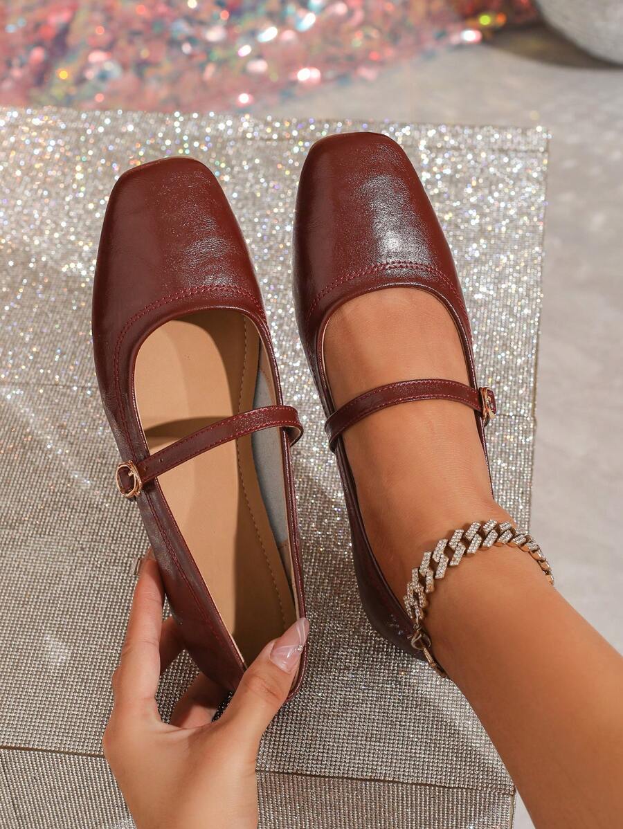 Women's Versatile Retro Fall French Mary Jane Flats, New Design Soft Sole Square Toe Buckle Decor Casual Shoes