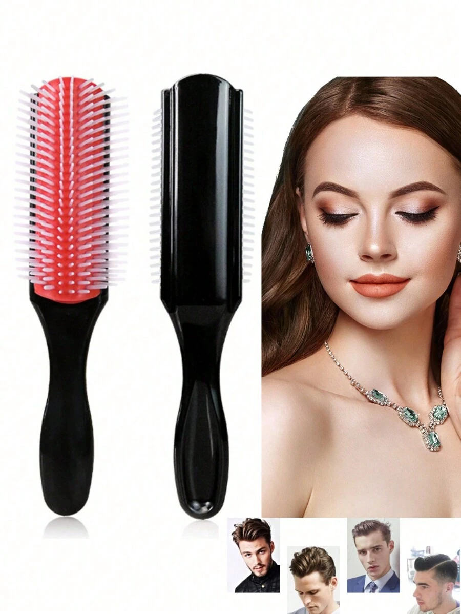 1pc/2pcs Classic Curling Hair Brush, 9 Rows For Thick Curly Hair, Wet Or Dry Hair, For Women And Men, Easy To Clean Hair Brush, For Styling, Detangling, Smooth, Blow Drying, Separating, Defining Curls, Travel Accessory,Hair Brush,Comb,Hair Tools,Hair Products And Accessories For Barber Salon Beauty Travel Essentials