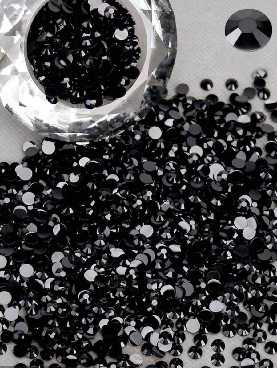 3mm/2000pcs, 4mm/1000pcs, 5mm/500pcs Pure Black Resin Rhinestones, Round Flat Resin Diamonds, For DIY Decoration On Clothes, Shoes, Bags, Cups, Phone Cases, And Crafts