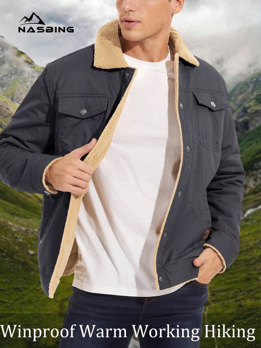 NASBING NASBING Jaqueta de inverno masculina com forro térmico e vários bolsos, casaco cargo, roupa externa quente, caminhada, acampamento, caminhoneiro, jaqueta