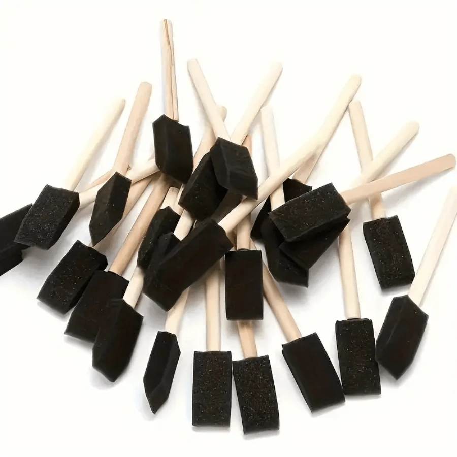 10pcs Wooden Handle Foam Brush, Sponge Brush, Sponge Paint Brush, Graffiti DIY Sponge Brush, Foam Brush For Painting And Dyeing, Sponge Brush For Art, And Wooden Handle Painting Sponge Brush.