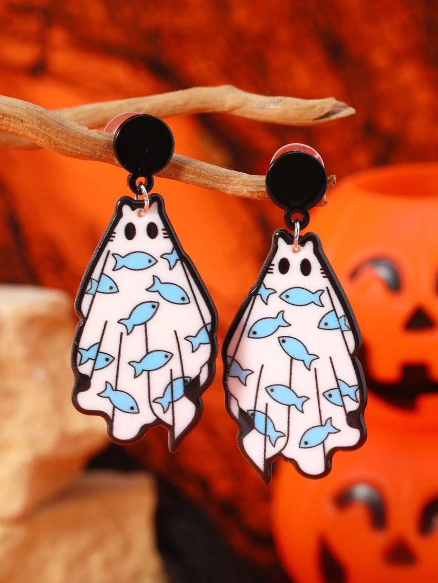 1 Pair Cute Ghost Series Earrings Suitable For Women To Wear For Halloween