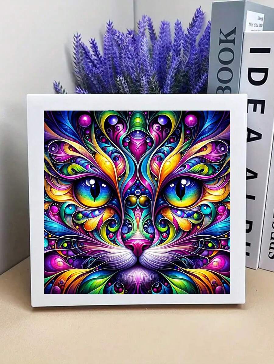 1pc Diamond Art Kit, Cat Face Design, 5D Diamond Painting Cross Stitch Set, Gift For Adults & Beginners, Stress Relief Handicraft Diamond Mosaic, Round Full Drill Diamond Dot DIY, Home & Room Decor Gift