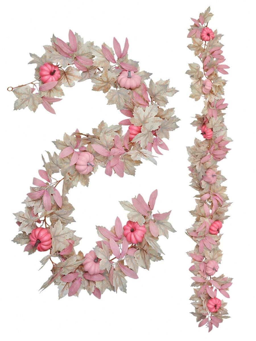 170CM/66.93inch Artificial White Maple Leaf Pink Pumpkin Vine For Thanksgiving Decoration Cute Autumn Pumpkin Vine Wedding Home Decoration