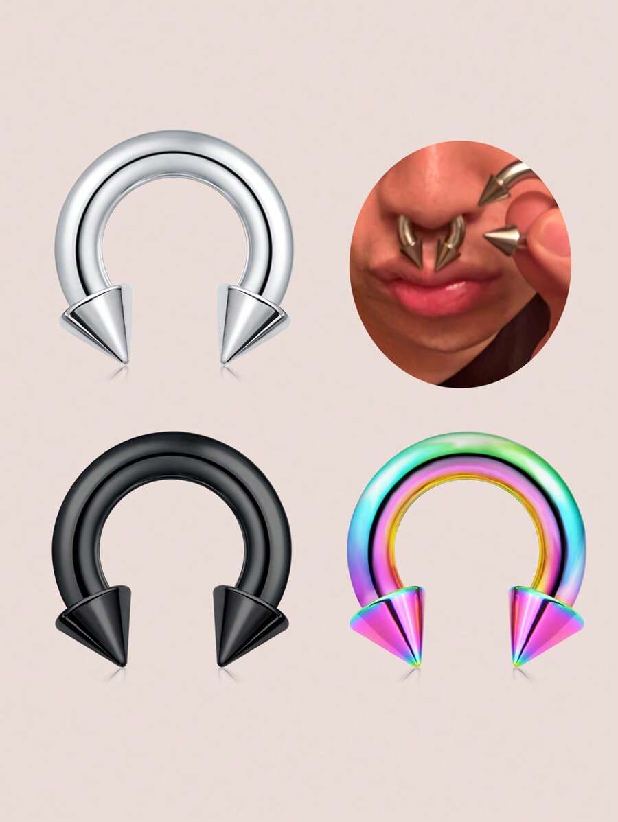 1 pieza Aro de nariz de gran tamaño de acero inoxidable, aro de septum de nariz, pendiente de hueso de la oreja, joyería multiusos de perforación corporal de múltiples dimensiones, disponible para hombres y mujeres, propósito especial, perforación a juego, cómodo de llevar