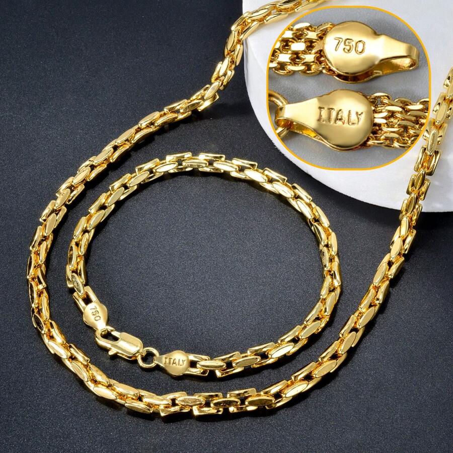Conjunto de Joias Colar e Pulseira de Corrente de Cobre Banhada a Ouro 18k Estilo Hip Hop Sueco Itay para Mulheres