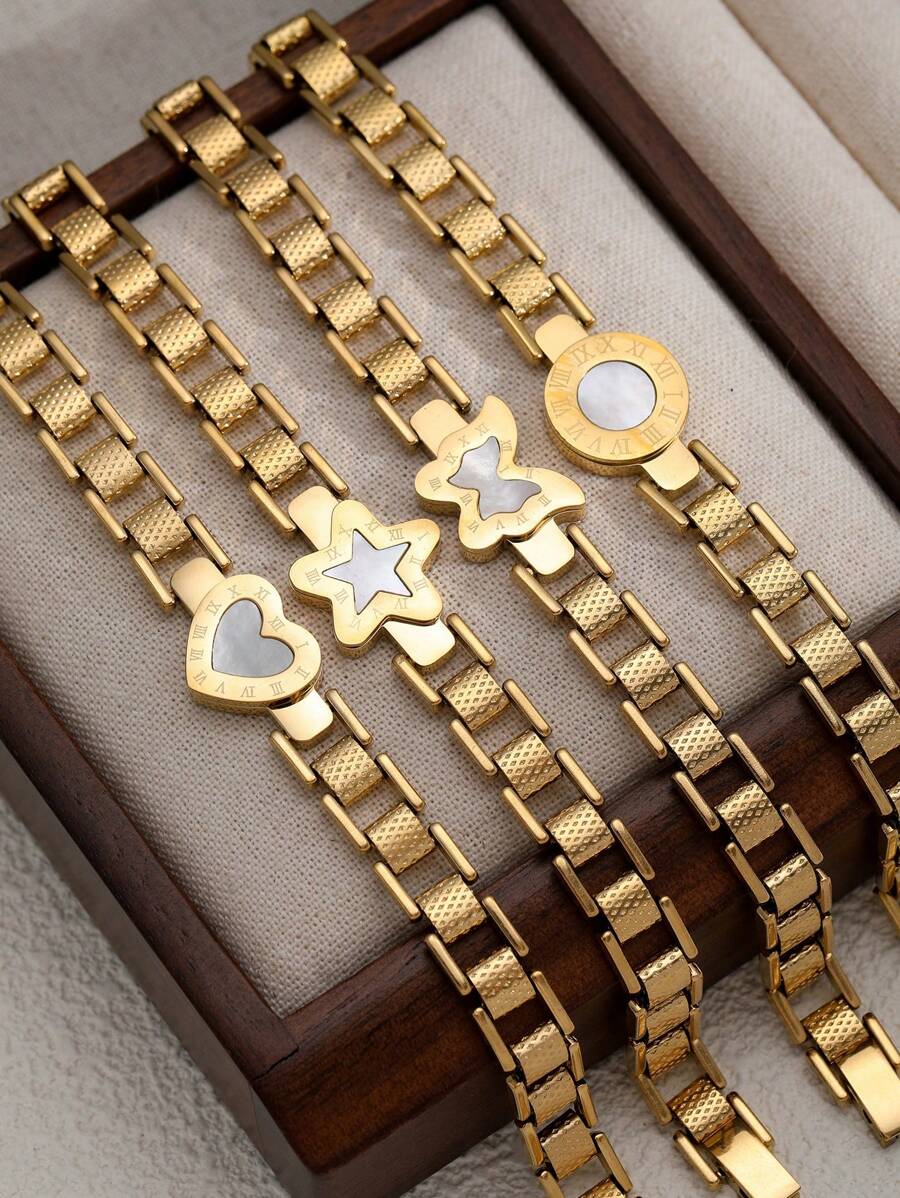 1 pieza Pulsera de acero inoxidable con esfera de números romanos y cuentas, estilo INS para citas de verano y fiestas