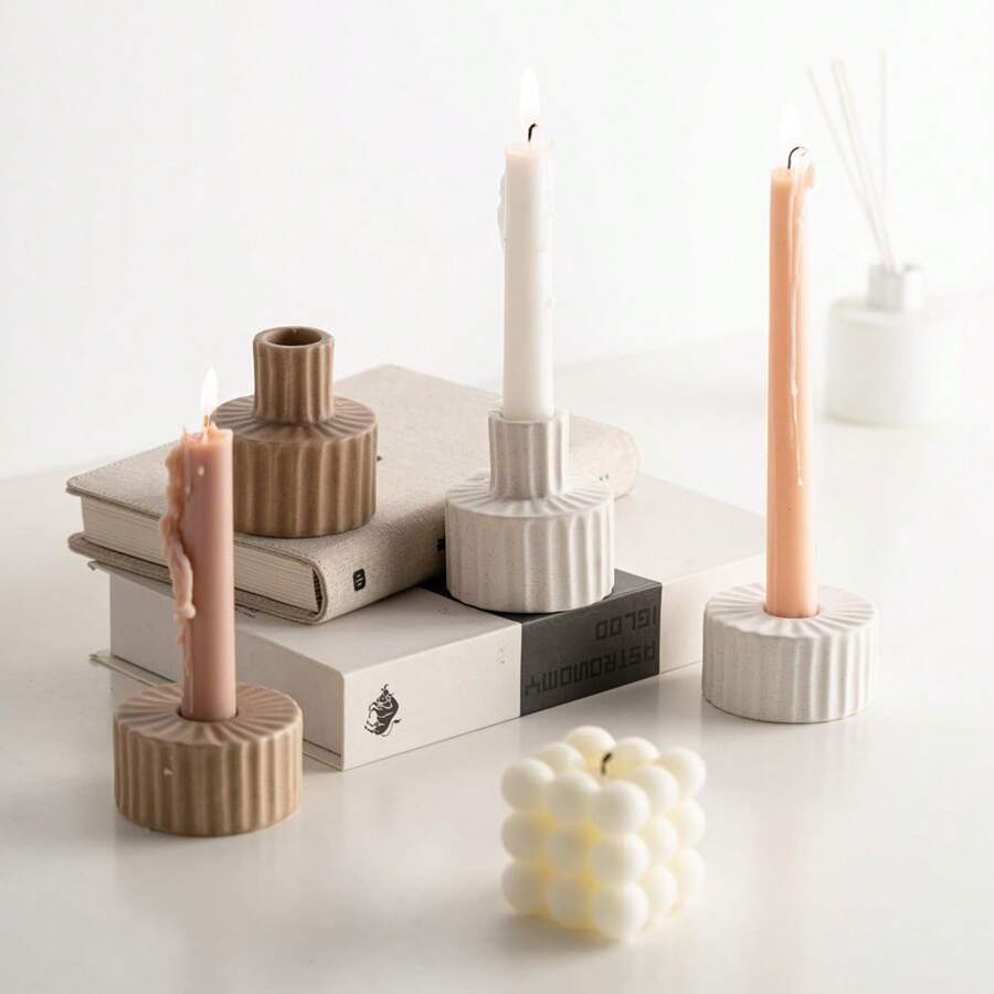 1pc Gear Shape Bohemian Style Geometric Ceramic Candle Holder, Suitable For Wedding Decor, Tabletop Decoration, Atmosphere Creation, Holiday Gift Giving, Room Decoration, Living Room Decoration