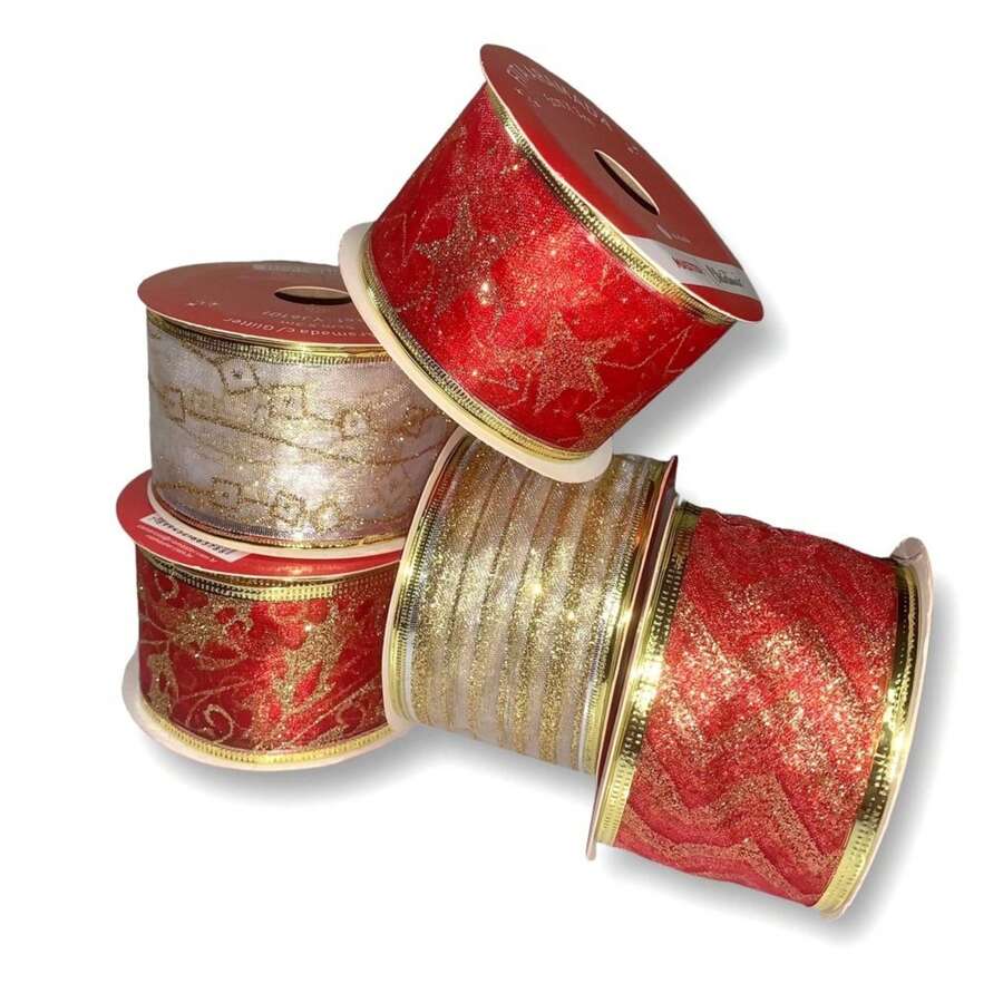 1/2/4 Peças Fita Natalina Com Decoração de Glitter, Prateada, Vermelha 3,8cm x /5cm x PARA Laços de Árvore de Natal, Embrulhos de Presentes, Decoração de Natal, Halloween, Decoração de Halloween