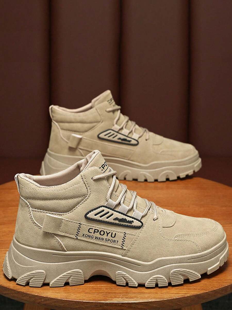 Botas oxford y derby de PU de punta redonda de color sólido de moda para hombres, cómodas zapatillas antideslizantes para hombres, botas de moda para hombres para salir, deportes y todos los días.