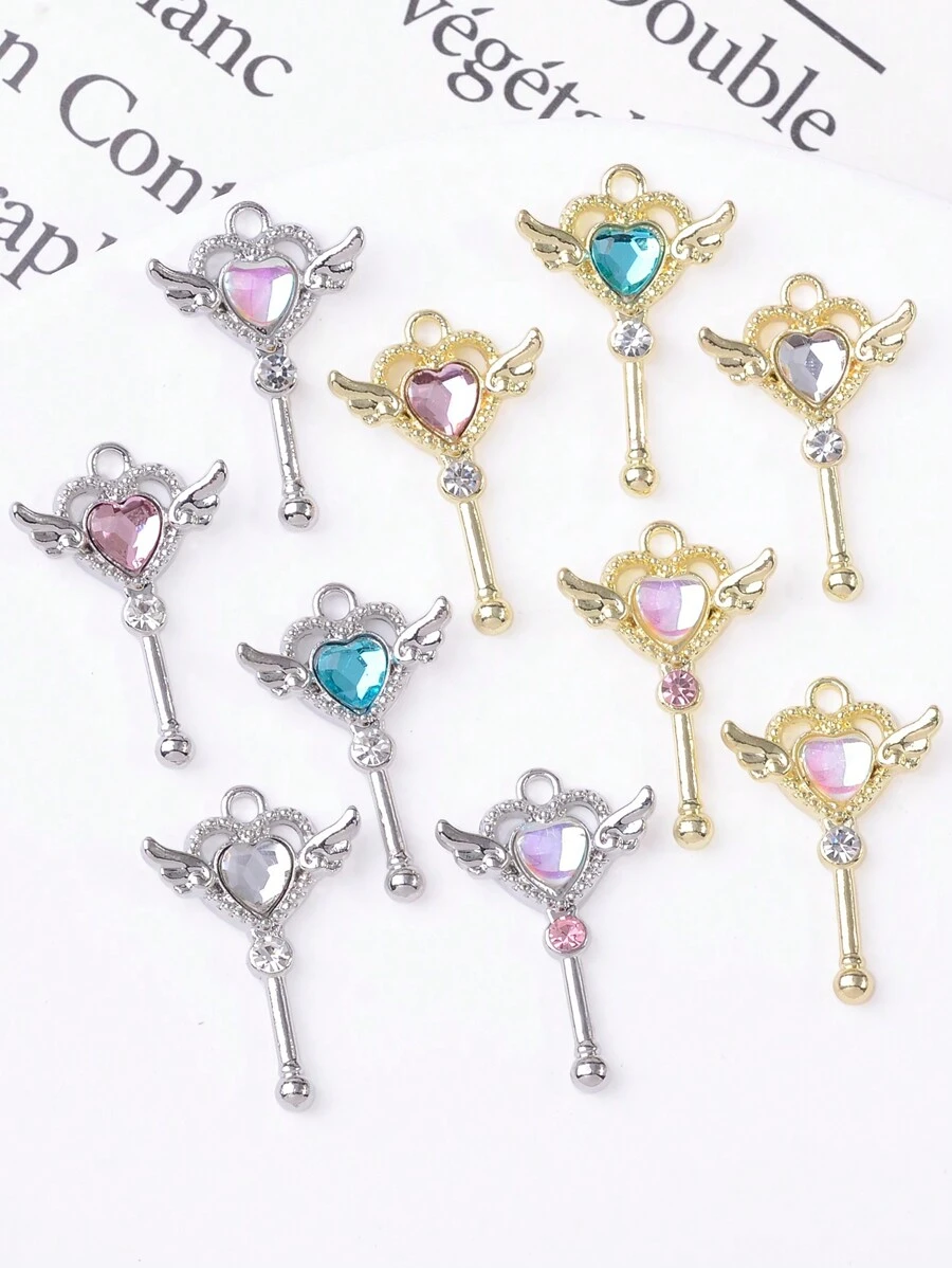 5pcs/Pack Fashion Magic Wand Shaped Zinc Alloy Pendant Charms, Kawaii Fashion Supplies Wholesale
