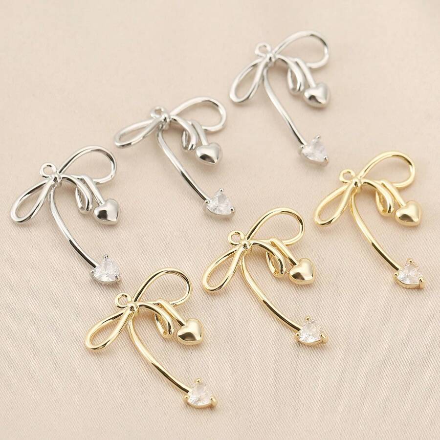 3 Pieces Of DIY Copper Inlaid Zirconia Delicate Bow 18K Gold Plated Silver Pendant Jewelry Accessories