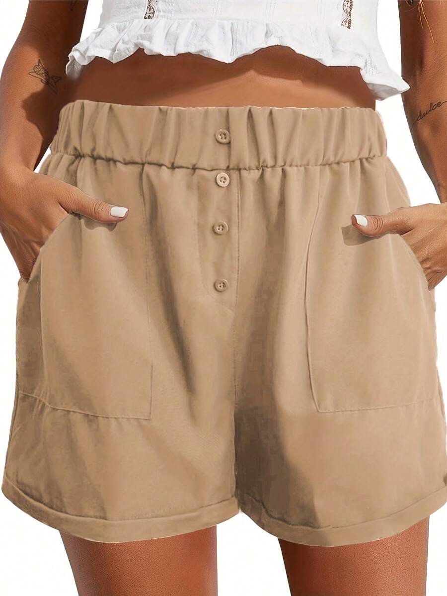 Minimalist High Waist Pocket Shorts, Casual Shorts For Summer & Spring, Women's Clothing