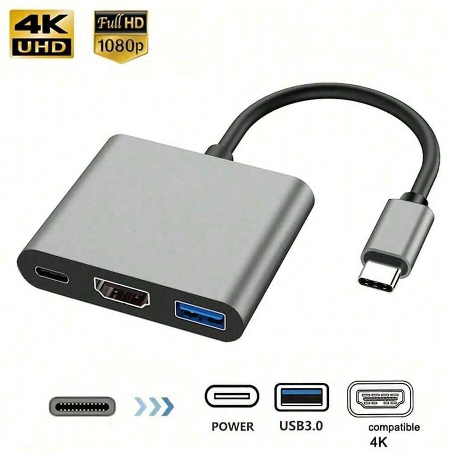 1 Stück 3-in-1 USB-C Hub Adapter mit 4K, erweiterbar für Air/Pro, iPhone 15 Pro Max/15 Pro/15 Plus/15, Galaxy S25/S24/S23/S22/S21/S20, USB 3.0 Splitter Ladegerät