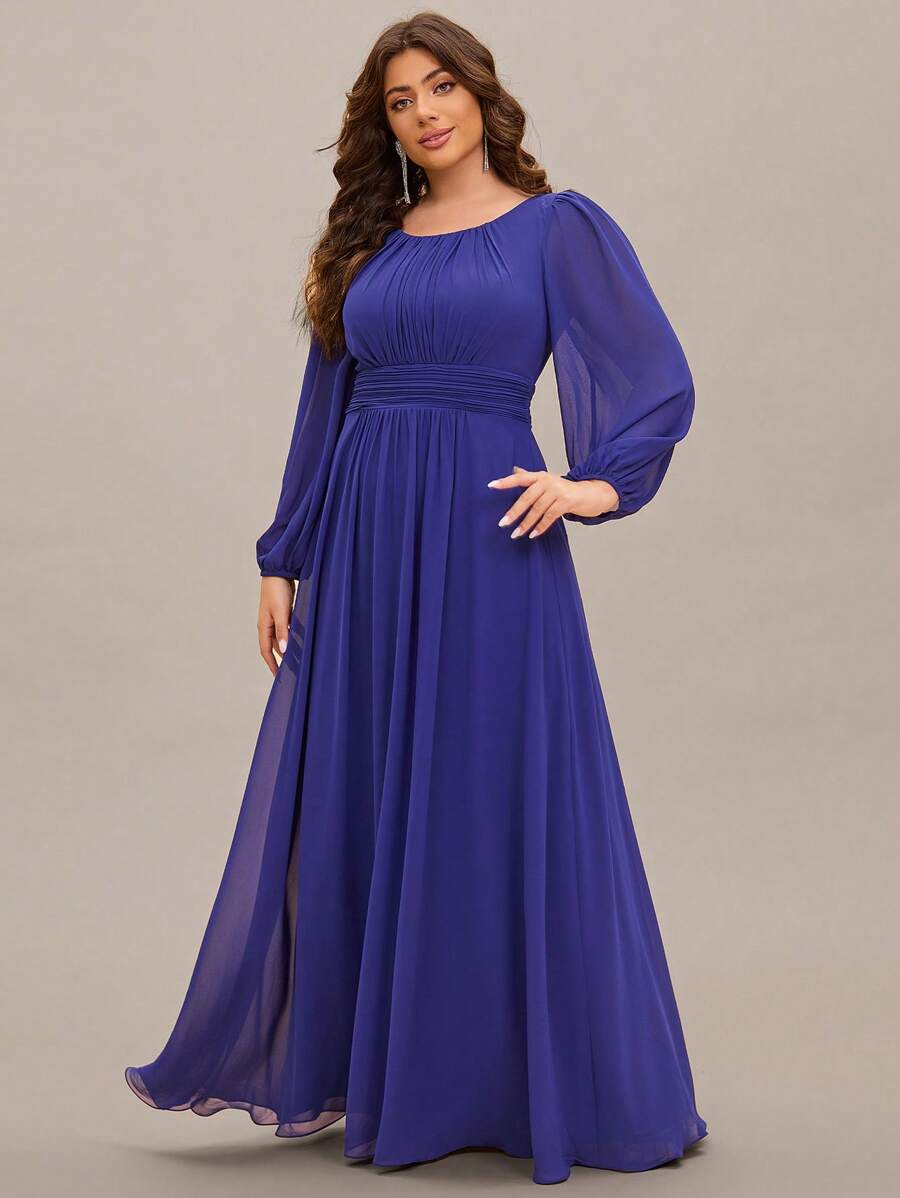 EVER-PRETTY Plus Size Elegant Romantic A-Line Bridesmaid Dress Blue Formal Dresses