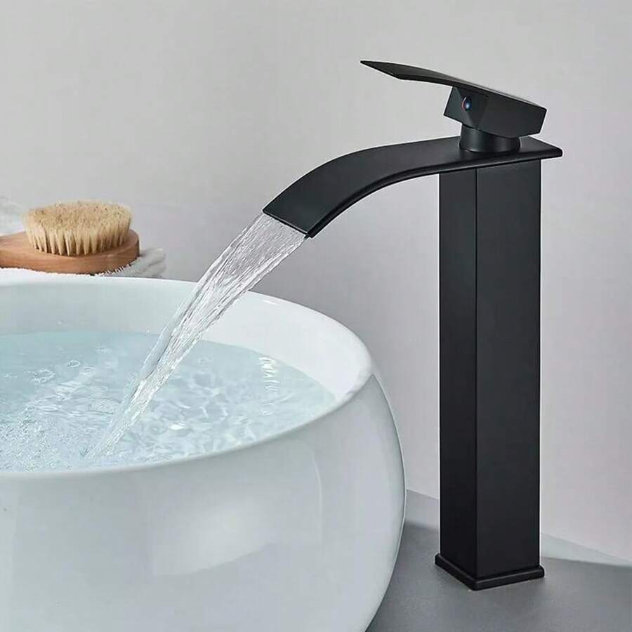 Robinet de lavabo cascade à large ouverture en acier inoxydable avec poignée unique pour évier chaud et froid