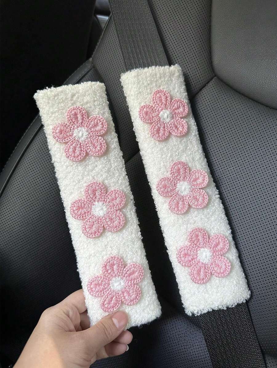 1 st/2 st autogordel lamshaar multi-color bloemen beschermhoes schouderhoes