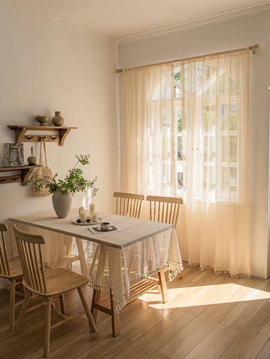 LOSPRING 2 Panels Bohemian Sheer Curtains French Romantic Pastoral Crochet Thread Weaving Lace Curtains For Living Room