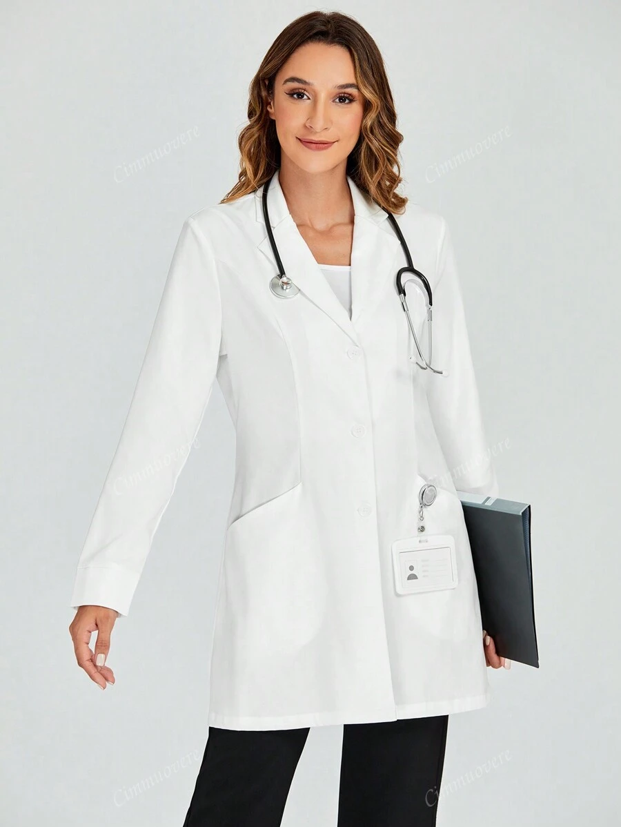cimmuovere White Long Sleeve Lab/Surgeon Smock Coat, Nurse Uniform, Practitioner Uniform, Dental Doctor Uniform Coat