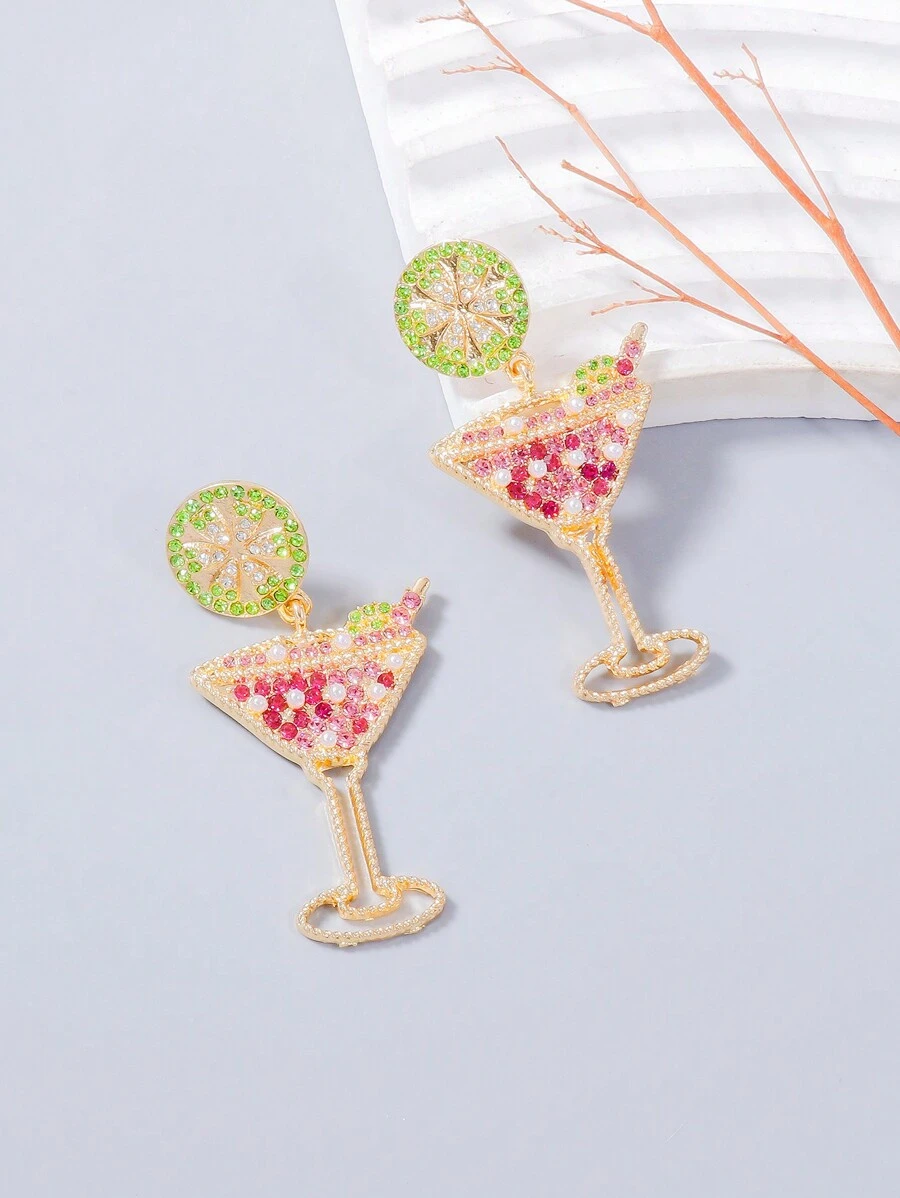 juran 1 par de aretes en forma de taza de té con cristal, accesorios de joyería como regalo para mujer para fiestas y citas