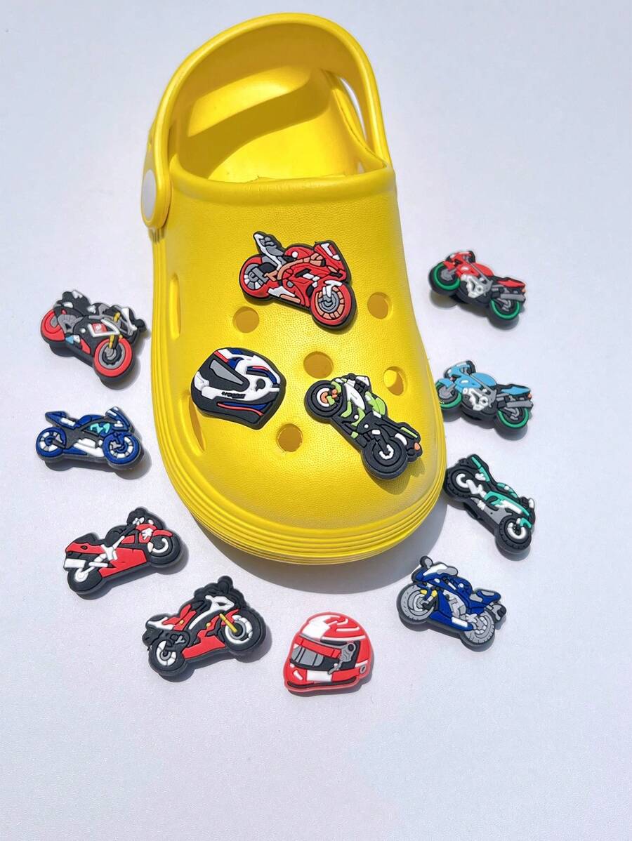 12pcs/Set PVC Motorcycle Theme Detachable Hole Decor For DIY Hollow Out Clogs Shoes