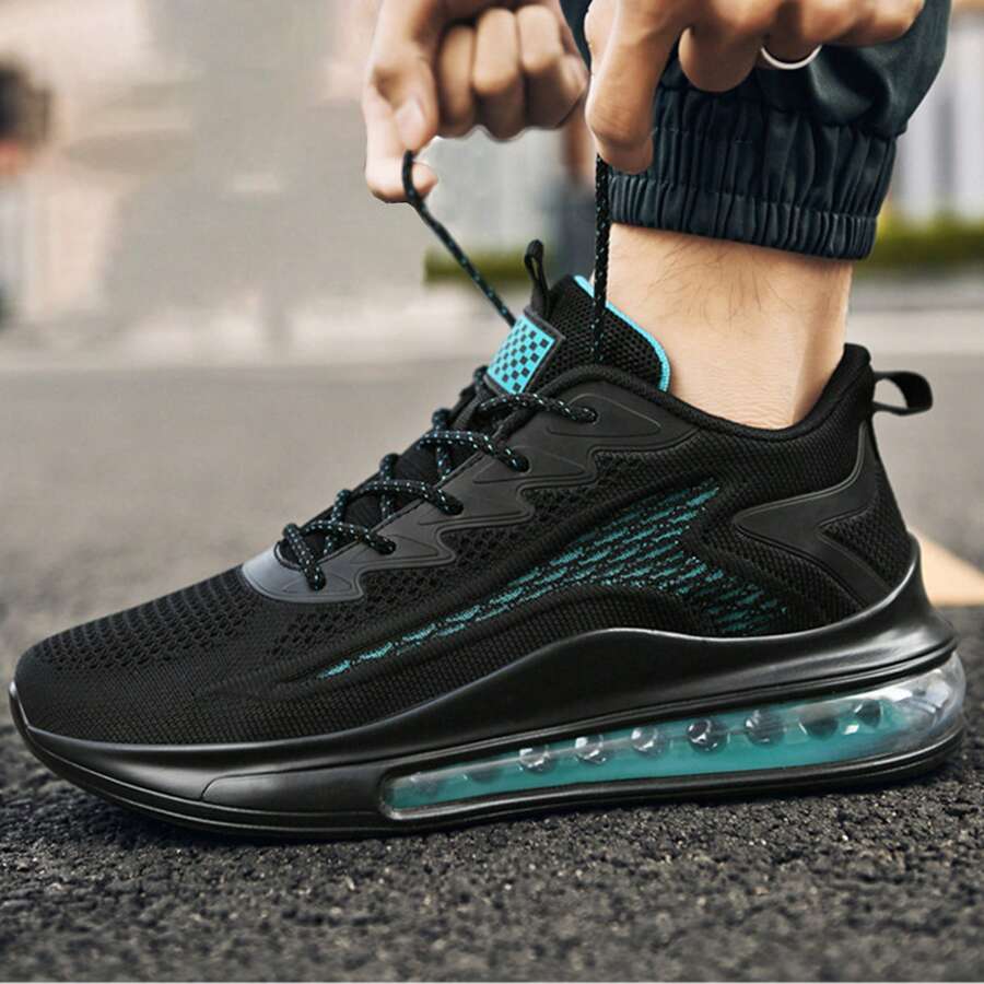 PLUS SIZE Men's Solid Air Cushion Sneakers - Comfy Non Slip Casual Shoes With Lace Up Design
